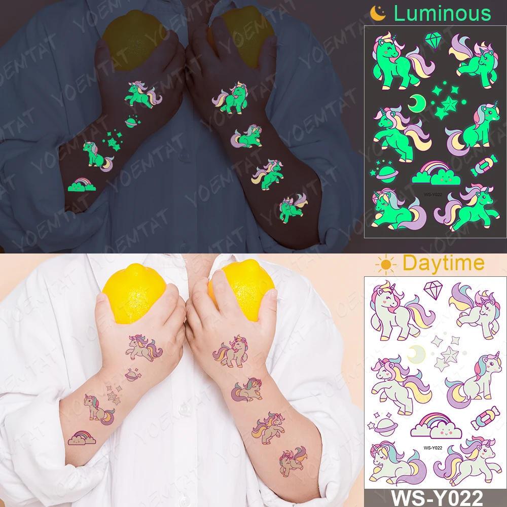 

Waterproof Temporary Tattoo Sticker Cartoon Children Kid Luminous Flower Butterfly Girl Animal Tatoo Glowing Flash Fake Tatto