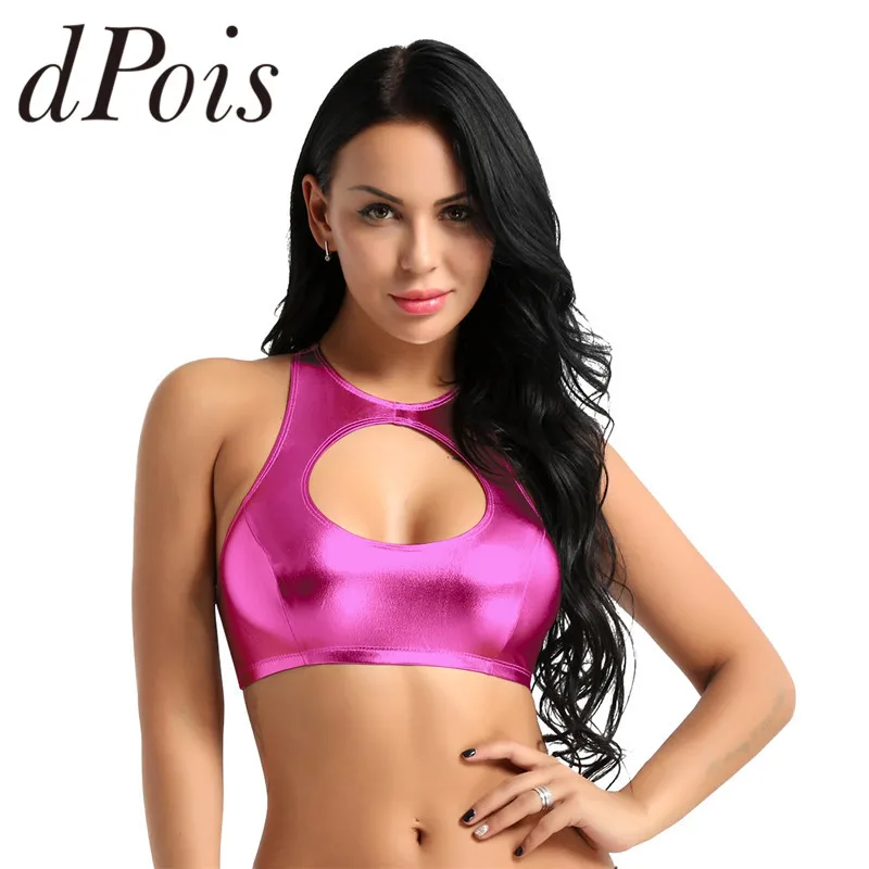 Женский блестящий топ для плавания без рукавов короткий на бретельках с замочной