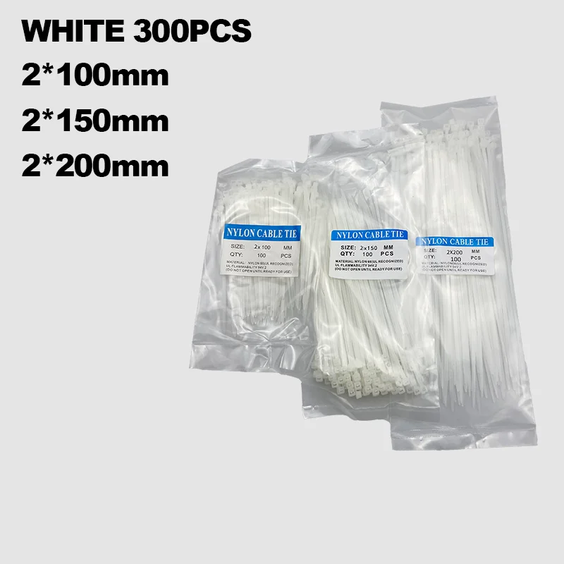 

300 шт., нейлоновые кабельные самоблокирующиеся пластиковые кабельные стяжки, набор 2*100 3*100 2*150 3*150, промышленные застежки и оборудование, кабель