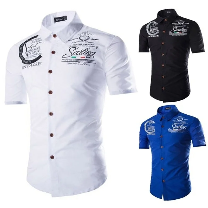 Мужская хлопковая рубашка с коротким рукавом ZOGAA повседневная приталенная