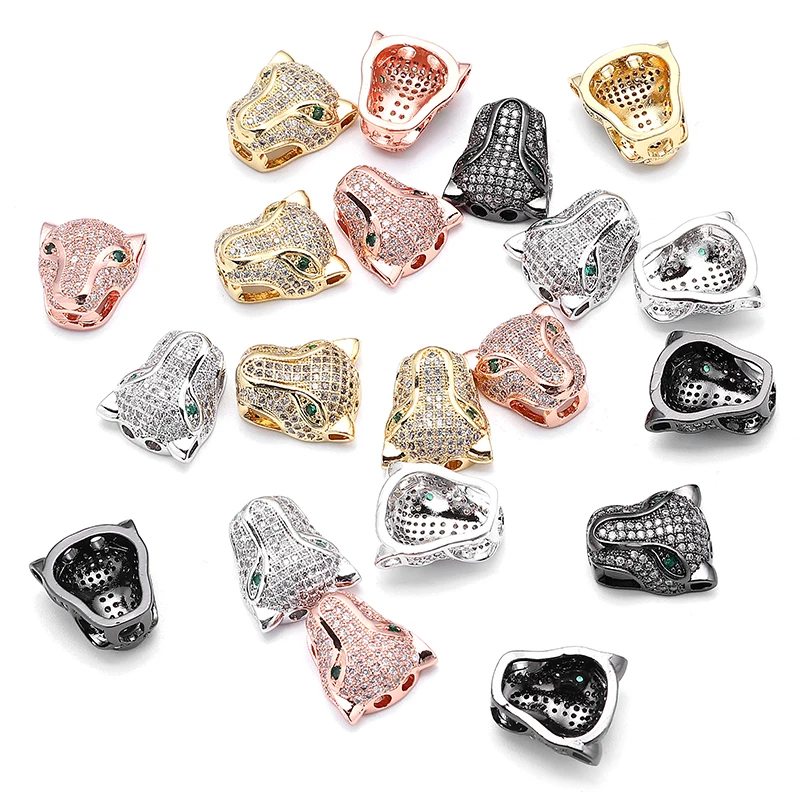 1Piece Panther Animal Leopard Head AAA Zircon Bead Copper Spacer Beads Charms Jewelry Making DIY Bracelet Necklace Factory Price | Украшения