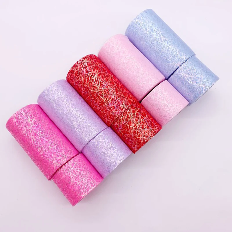 25 ярдов Радужный полосатый блестящий тюль Блестящий рулон юбка пачка с бантом