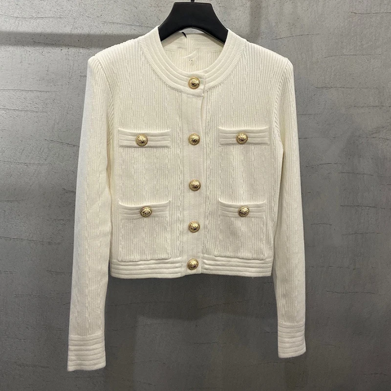 

Women Cardigan Long Sleeve Embroidery Casual Female Crop Tops Simple O-neck Spring Autumn Knitted Sweater All-match Loose Coats