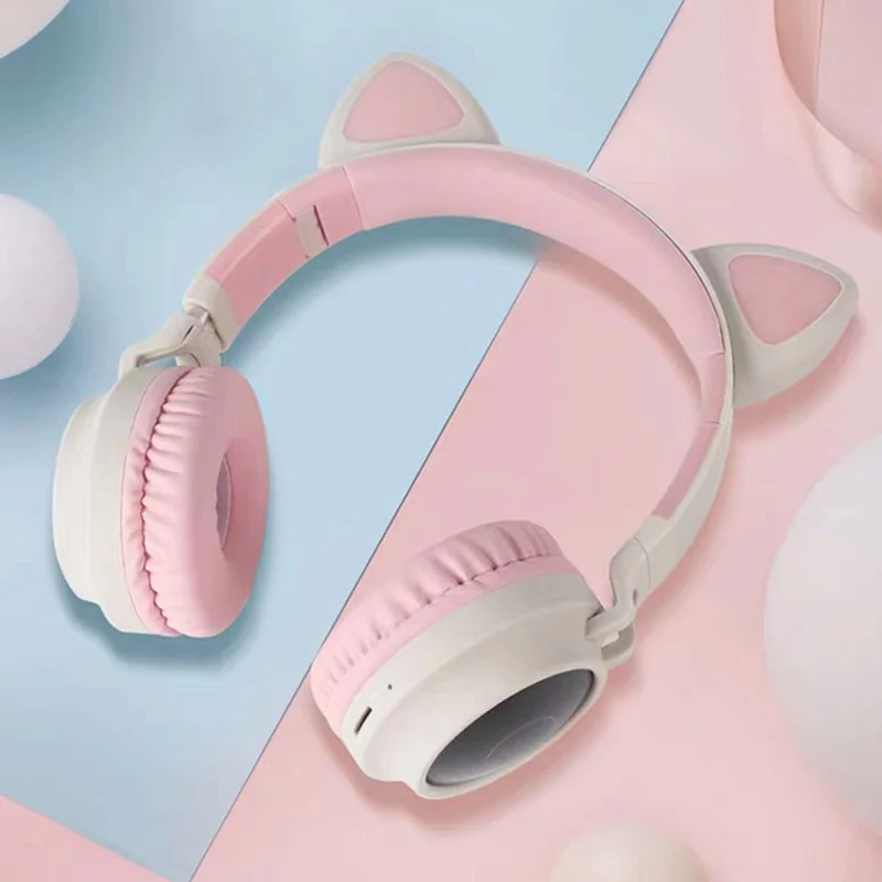 Шумоподавляющие LED наушники с кошачьими ушами молодежные Bluetooth 5.0 детские