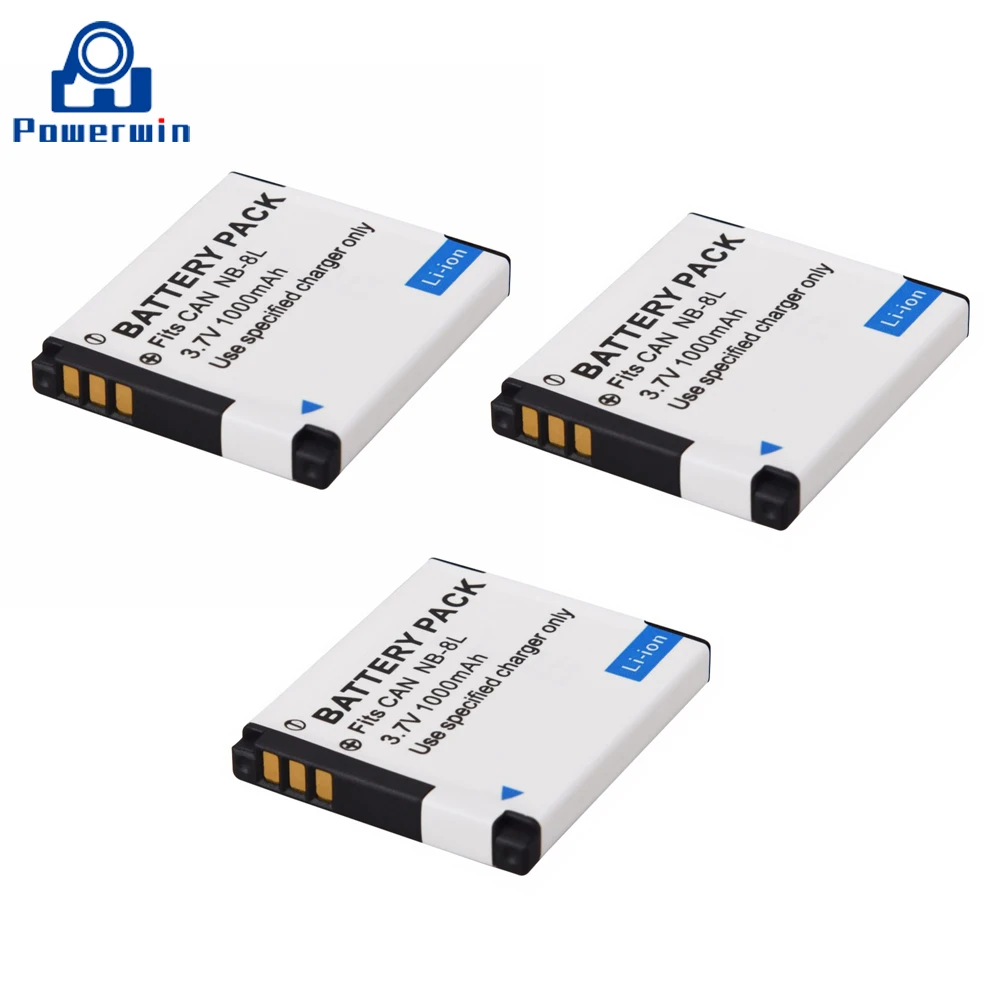Powerwin 3PCS 1000mAh 3 7 V NB-8L NB8L батарея камеры DSLR для Canon PowerShot A3300 A3200 A3100 A3000 A2200 A1200 IS |