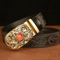 national style luxury high end carved men belt real cowhide personality dragon spit bead automatic buckle belt trousers for men