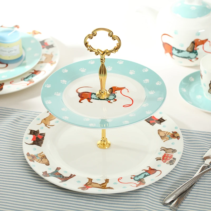 Милая мультяшная собака костяного фарфора пищевая тарелка стейк круглая