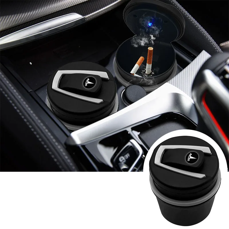 

Car LED Ashtray Garbage Coin Storage Cup Container Cigar Ash Tray for Tesla Model 3 Y 2021 Etc Auto Decoration Accessories Goods