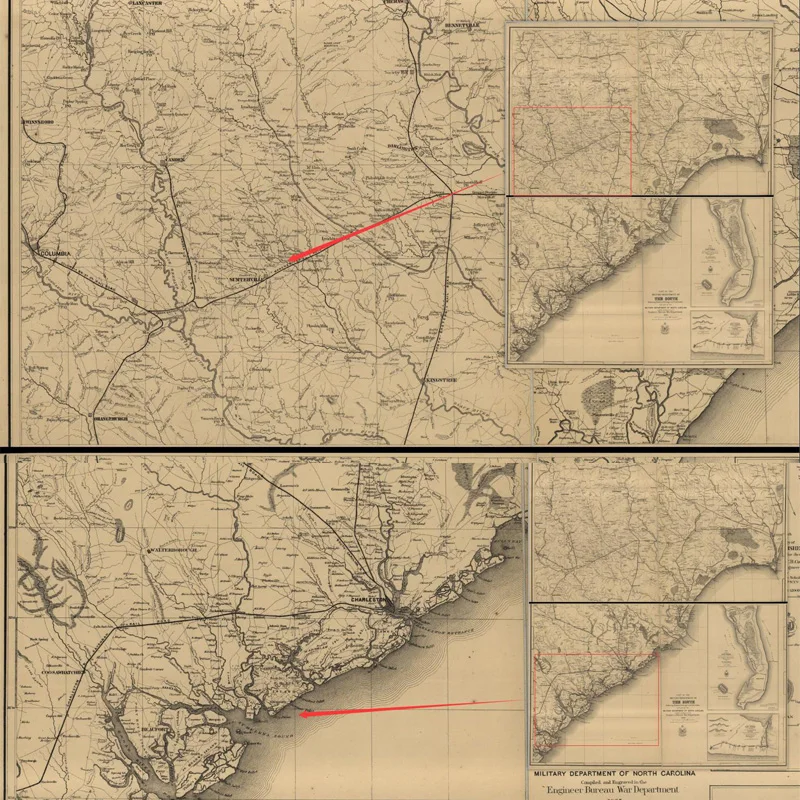 Рисунок винтажной старой карты Северная Каролина и Джорджия фотография
