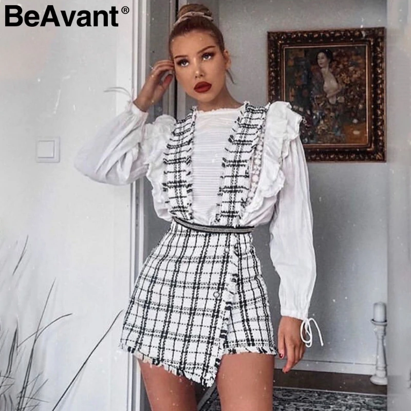 BeAvant А-силуэт твидовая клетчатая Женская юбка комбинезон Осень Зима Повседневная Женская Зимняя юбка спагетти ремень женский мини комбинезон юбка