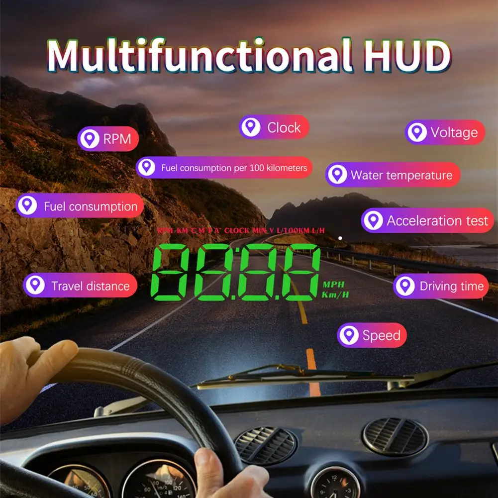 Автомобильный дисплей HUD на лобовое стекло OBD2 GPS Спидометр цифроПредупреждение