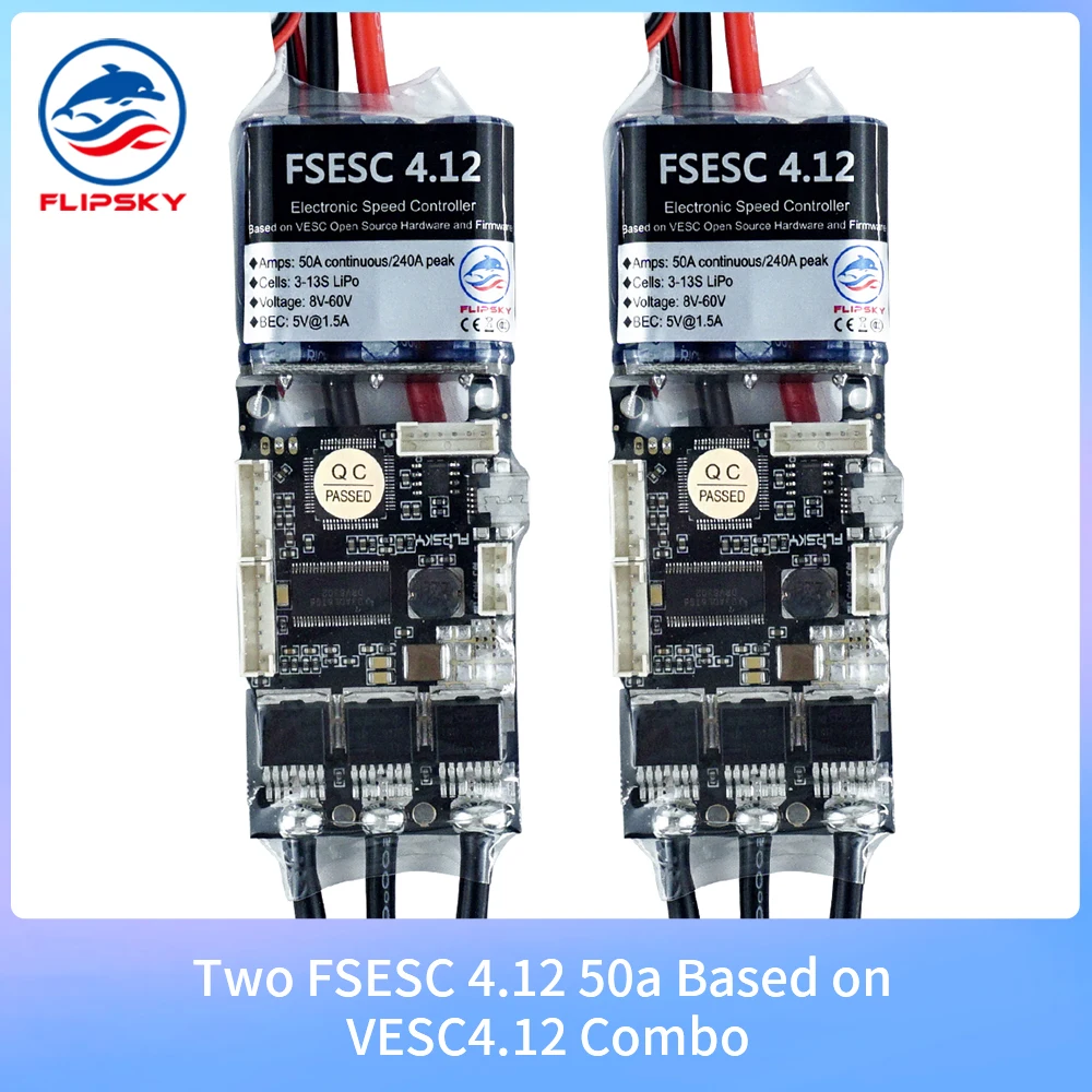 Два регулятора скорости скейтборда FSESC 4 12 50A Combo на основе VESC®4 пульт