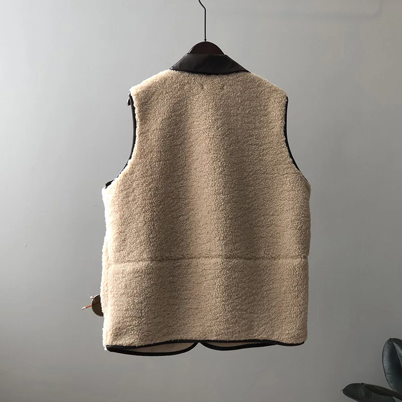 

2020 Winter Women Vest Coat Casual Solid Lamb Hair Vest Coat Women Single-breasted Casual Coat Women Sleeveless Vest Streetwear