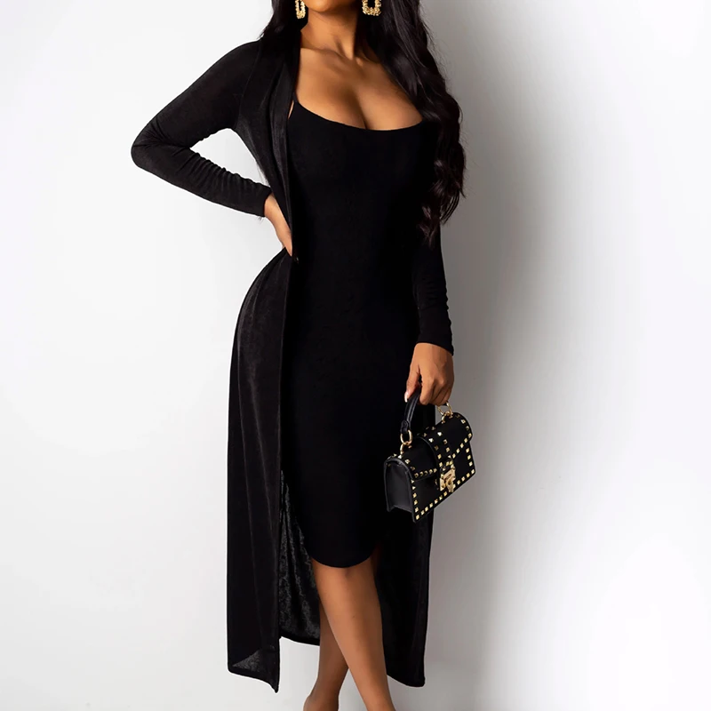 Женское платье с длинным рукавом комплект из двух предметов миди на тонких