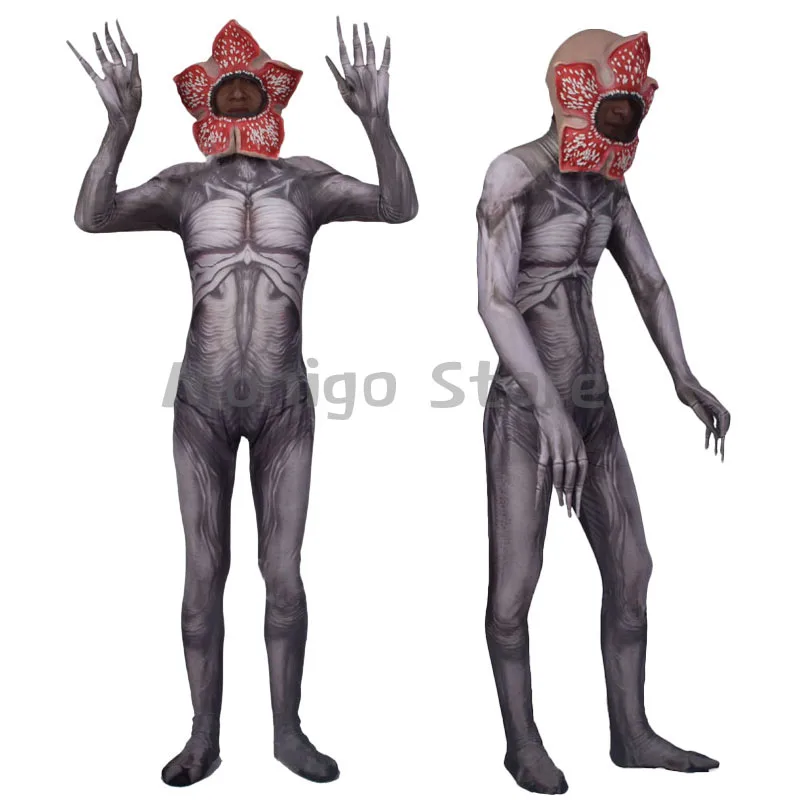 TV Series Stranger Things Demogorgon Cosplay Zentai Halloween Party Costume Bodysuit Adults Kids One-Piece Jumpsuits With Mask