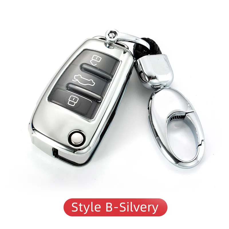 Style B-Silvery Автомобильный чехол для ключей, брелок для ауди Audi A1 S1 A3 8V 8P S3 Q3 Q7 TT, аксессуары для интерьера - Название цвета: Style B-Silvery
