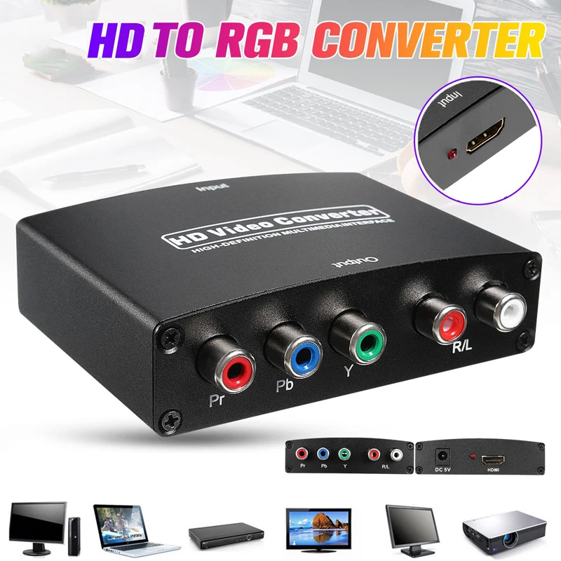 Для ТВ ПК DVD HDMI-совместим с 5 RCA компонентами YPbPr видео конвертер 1080P HD YPBPR компонент