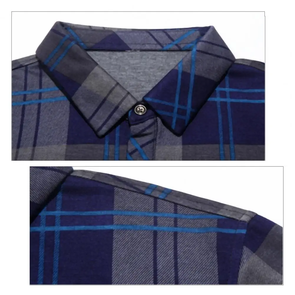 

Men Shirts Tops Autumn Long Sleeve Single-breasted Turn Down Collar Plaid Slim Shirt Top Casual Social Streetwear High Quality