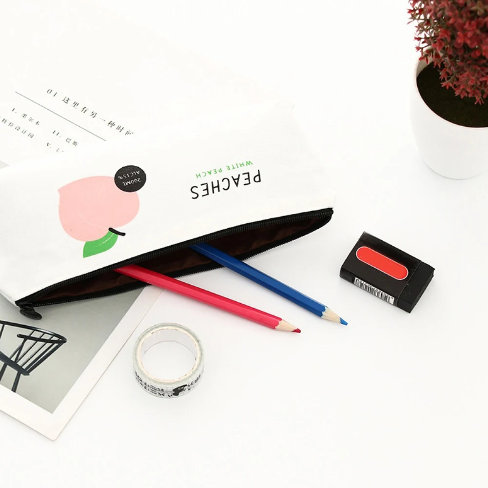 Милый персиковый чехол-карандаш холщовая канцелярская сумка на молнии для