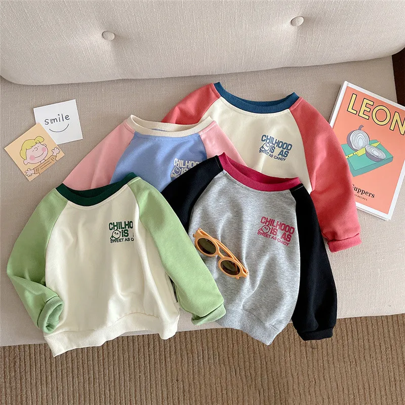 Весенне-Осенние футболки для девочек с длинным рукавом и буквенным принтом в