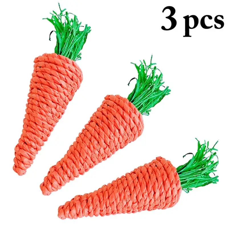 

3 Pcs Hamster Chew Toy Set Interactive Pet Rabbit Bite Resistant Carrot Toy With Grass Small Animal Chinchilla Squirrel Toys