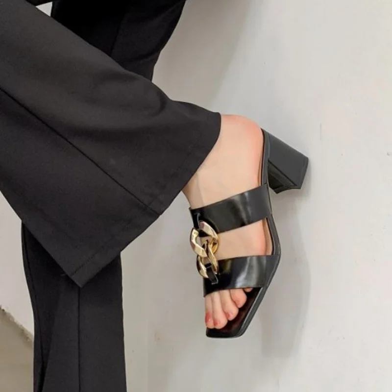 

KemeKiss Women High Heel Sandal Real Leather Square Toe Summer Women Shoes Metal Decoration For Dress Footwear Size 34-39