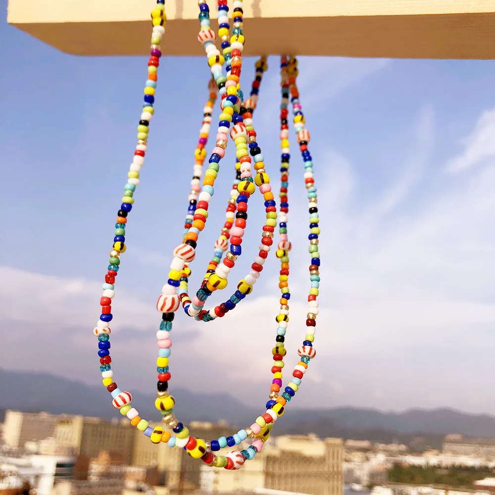 

Handmade Color ins Wind Nice Beads Women's Bohemian Necklace Female Student Girlfriends Double Layered long Necklace Jewelry