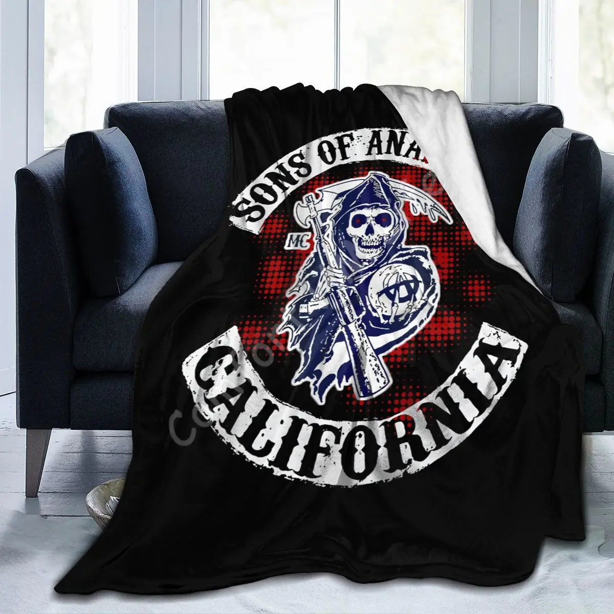 

Sons of Anarchy 3D Printed Sherpa Flannel Blanket Couch Quilt Cover Travel Youth Bedding Blanket Soft Warm Bedspread 150x220cm