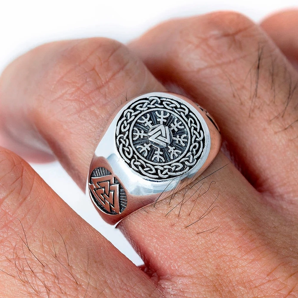 Valknut Helm of Awe Aegishjalmur кольцо из нержавеющей стали с узлом для мужчин амулет Викинга
