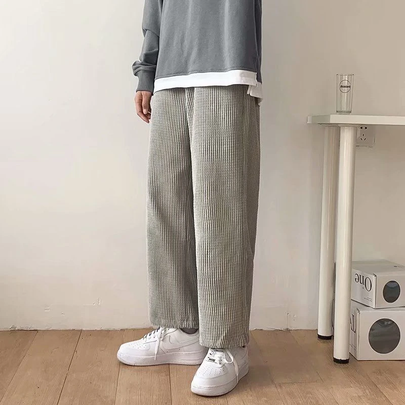 

Wide-leg Pants Men's Fashion Solid Color Retro Drawstring Casual Pants Men Streetwear Loose Hip-hop Straight Trousers Mens M-2XL