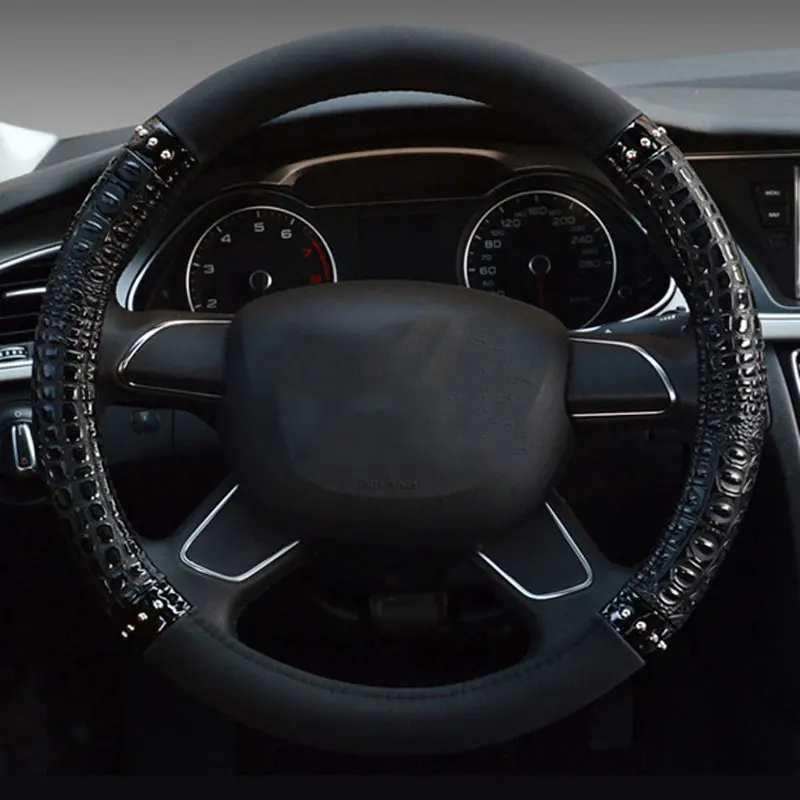 

38cm Universal Auto Interior Styling Auto Car Steering Wheel Cover Universal Leather Crocodile Pattern Car Wheel Cover Blue