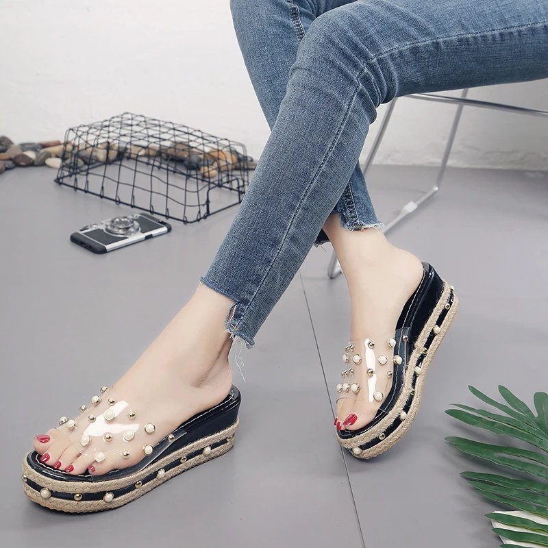 Lucyever/2019 г. летние женские шлепанцы повседневная обувь на танкетке шлёпанцы