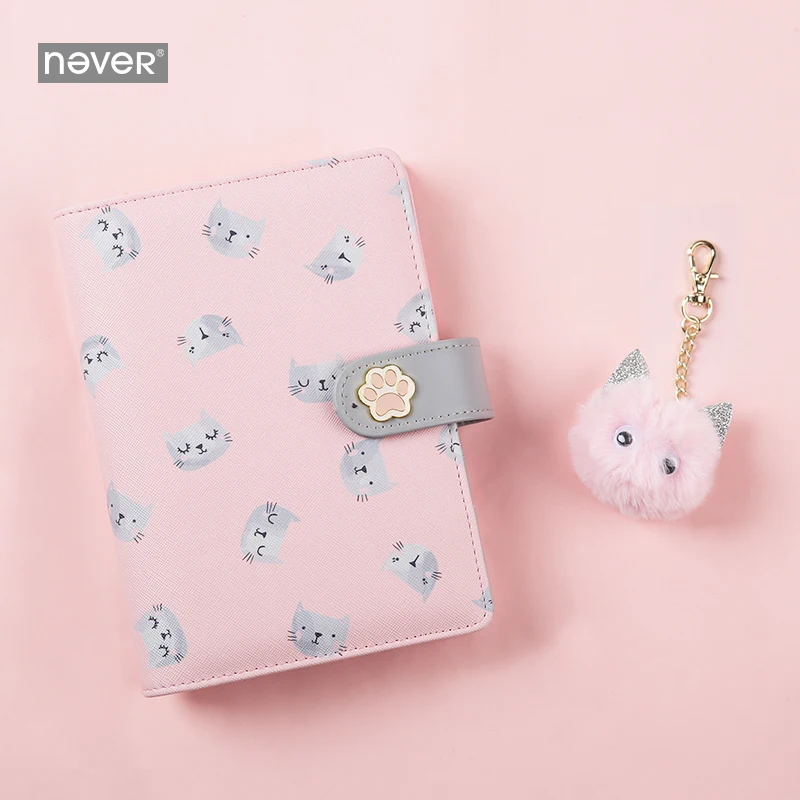 Спиральная записная книжка Never Cute Kitty Cat в Корейском стиле, ежедневник A6, органайзер в сетку, в горошек, наполнитель, бумага для школьников, подарок, канцелярские принадлежности