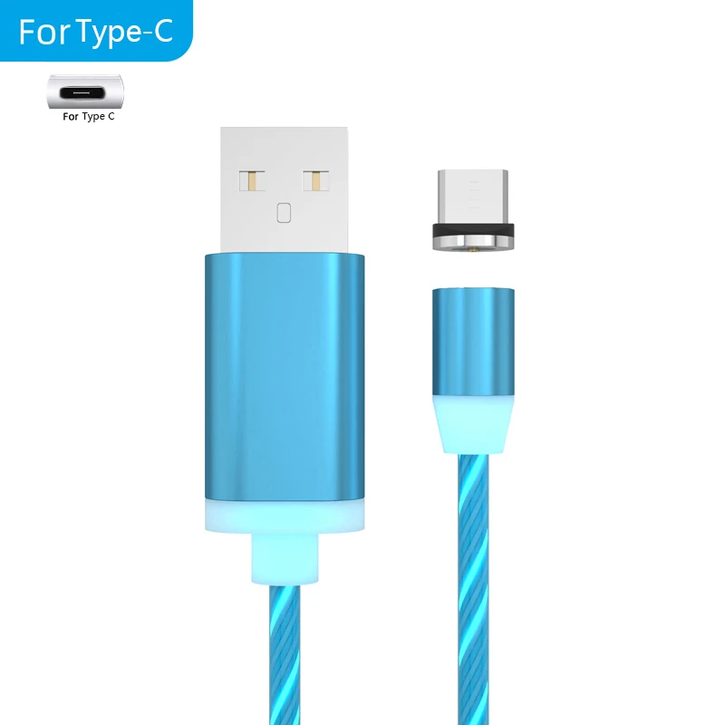 blue For Tyoe C JUSFYU 1 м Магнитный зарядный кабель, Micro USB кабель для iPhone XR XS Max X магнит Зарядное устройство usb Тип C кабель светодиодный зарядный провод шнур - Цвет: blue For Tyoe C
