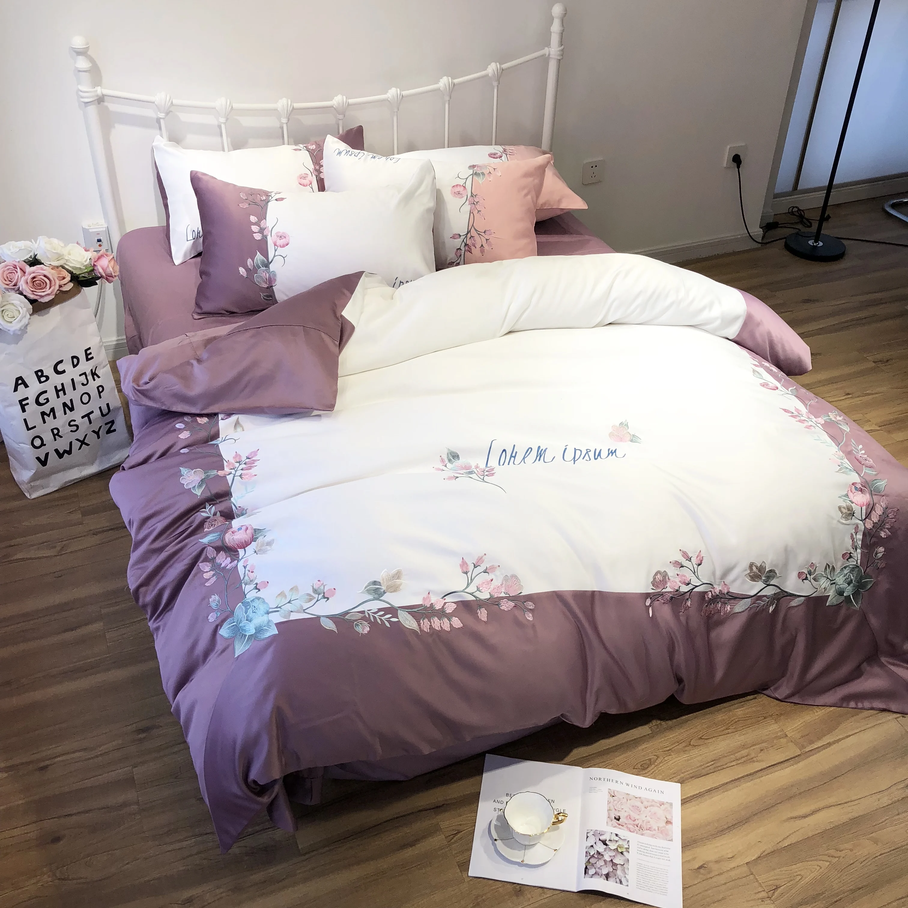 Комплект постельного белья из чистого хлопка с вышивкой 4 шт.|Комплекты белья| |