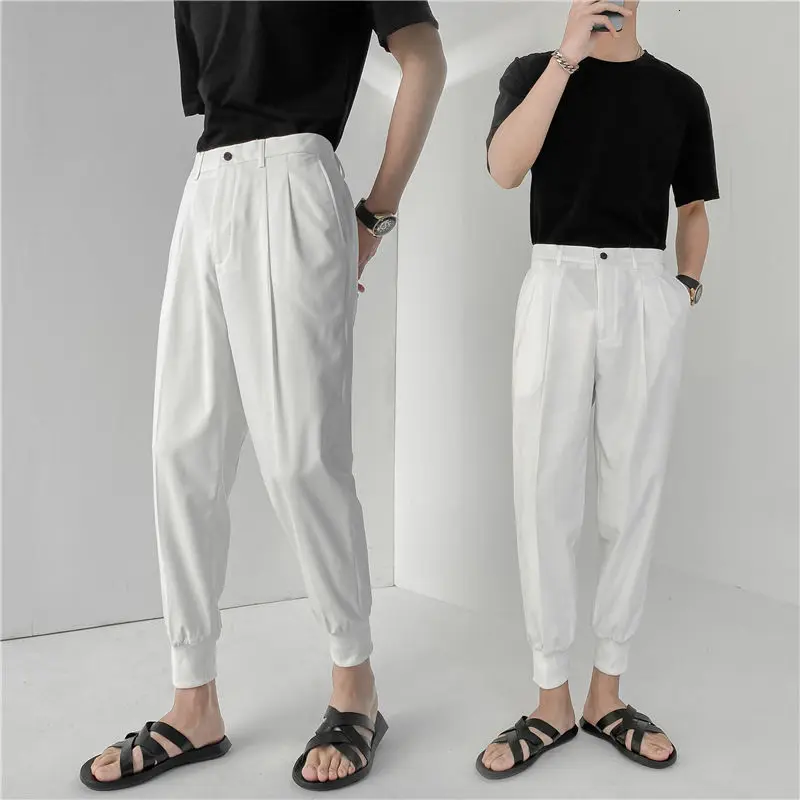 

Suit Pants Men's Slim Fashion Solid Color Casual Harem Pants Men Korean Straight Leg Business Society Mens Dress Pants 29-35
