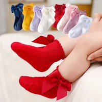0 5years newborn baby girls socks with bows breathable toddlers girl short socks hollow out kids infant princess cute socks