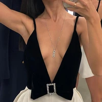 2022 new spring crop tops cotton women sleeveless deep v neck sexy fashion black solid bow slim tops ladies corset dropshipping