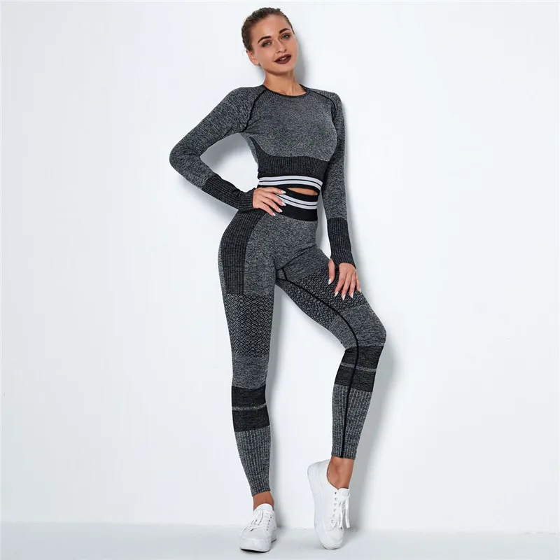 

Women Vital Seamless Yoga Set Gym Clothing Fitness Leggings+Cropped Shirts Sport Suit Women Long Sleeve Tracksuit Active Wear