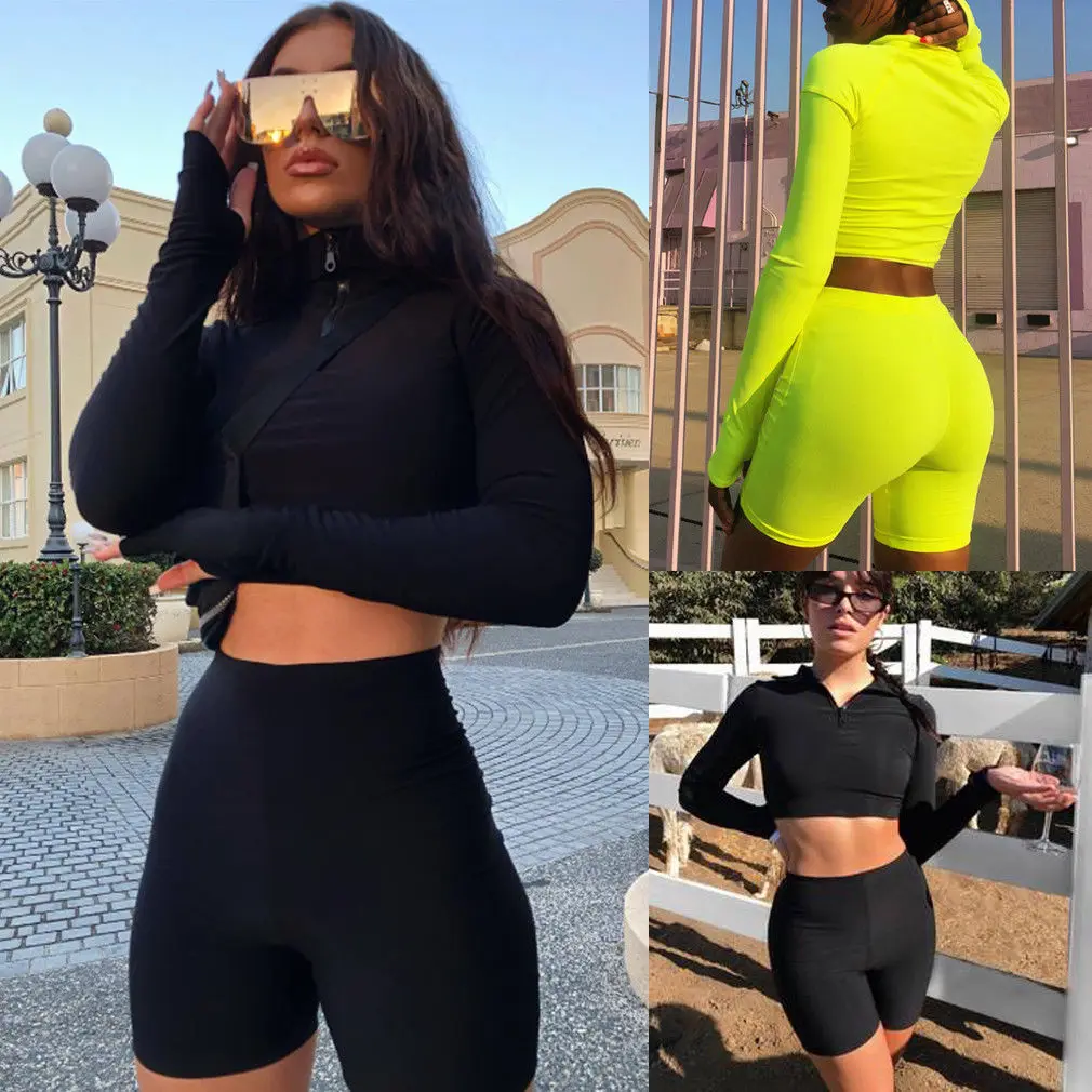 

Womens Sport Hoodies Sweatshirt Crop Tops Pants Set 2Pcs Tracksuit Sweat Suit