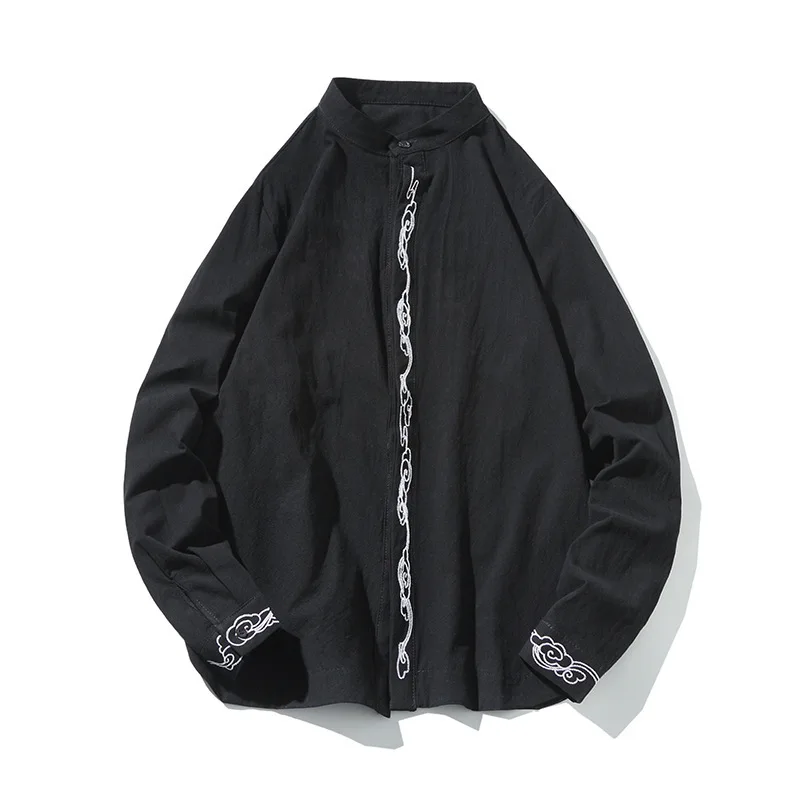 Традиционная китайская одежда для мужчин из хлопка и льна с длинным рукавом