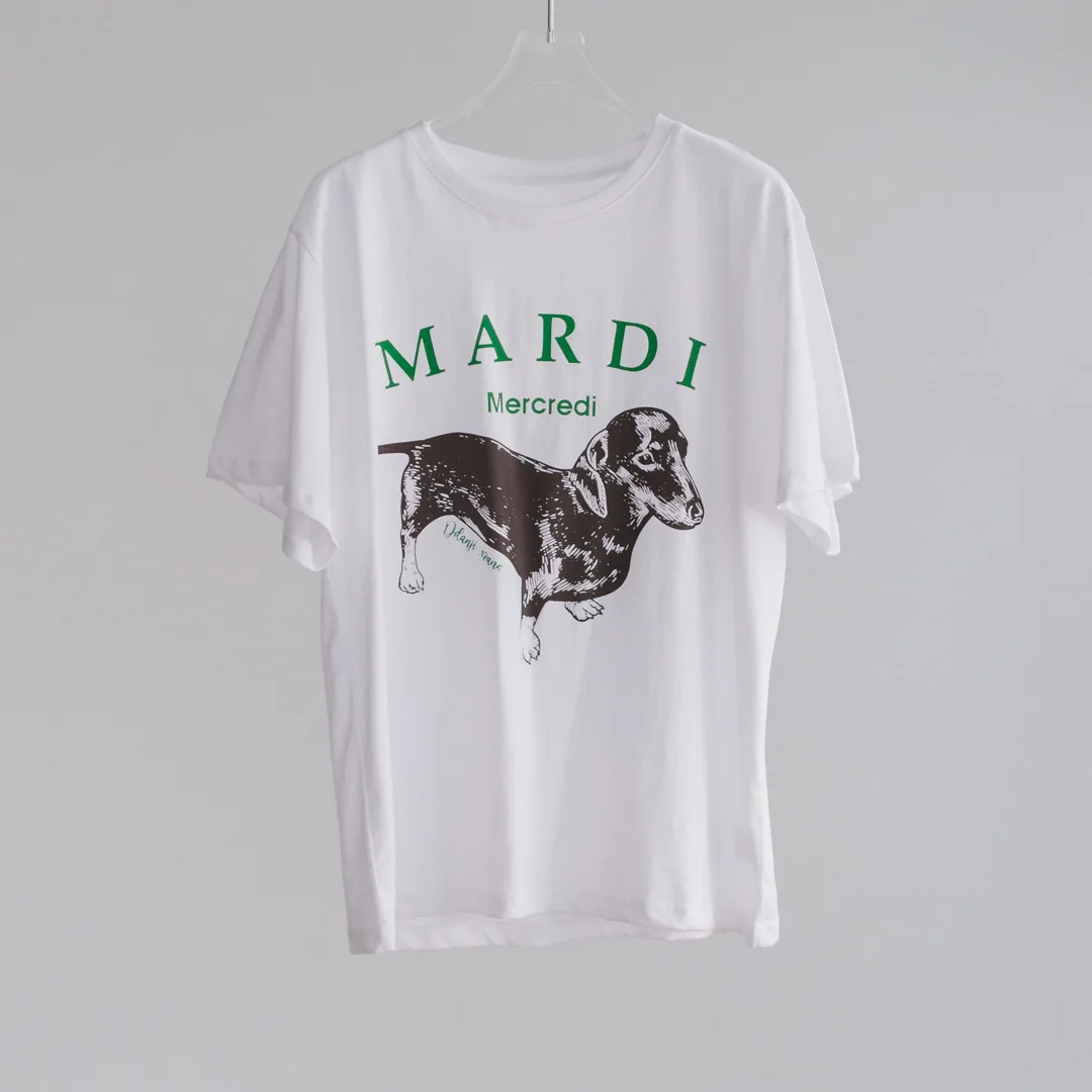

Summer Women's T-Shirts Cute Letter Cartoon Dog Graphic Printed Casual White Sweet Loose Fit Premium Cotton Short Sleeve Tees