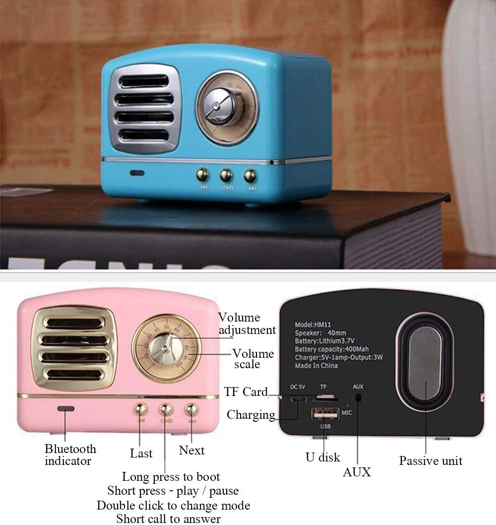 Портативная bluetooth колонка в стиле ретро мини портативная беспроводная USB/TF карта