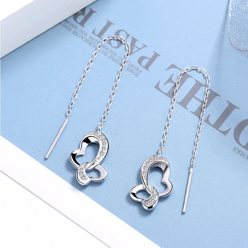 Женские серьги кисточки с сердечками из серебра 925 пробы|Серьги-гвоздики| |