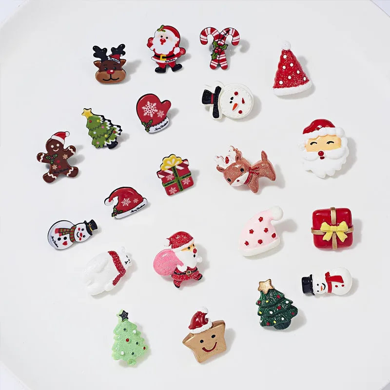 

Trendy Christmas Brooch Set with Paper Card Santa Claus Crutches Elk Acrylic Snowman Hat Christmas Brooch Badges Pins for Women