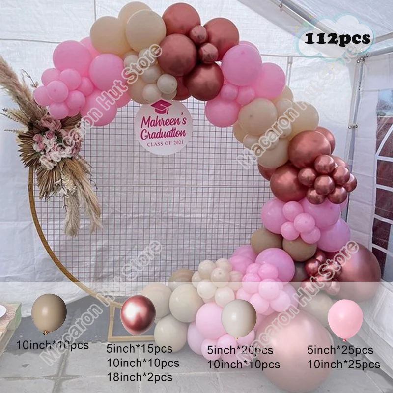 

112pcs Rose Gold Wedding Party Background Baby Shower Kids Birthday Decoration Event Doubled Macaron Pink Balloon Garland Kits