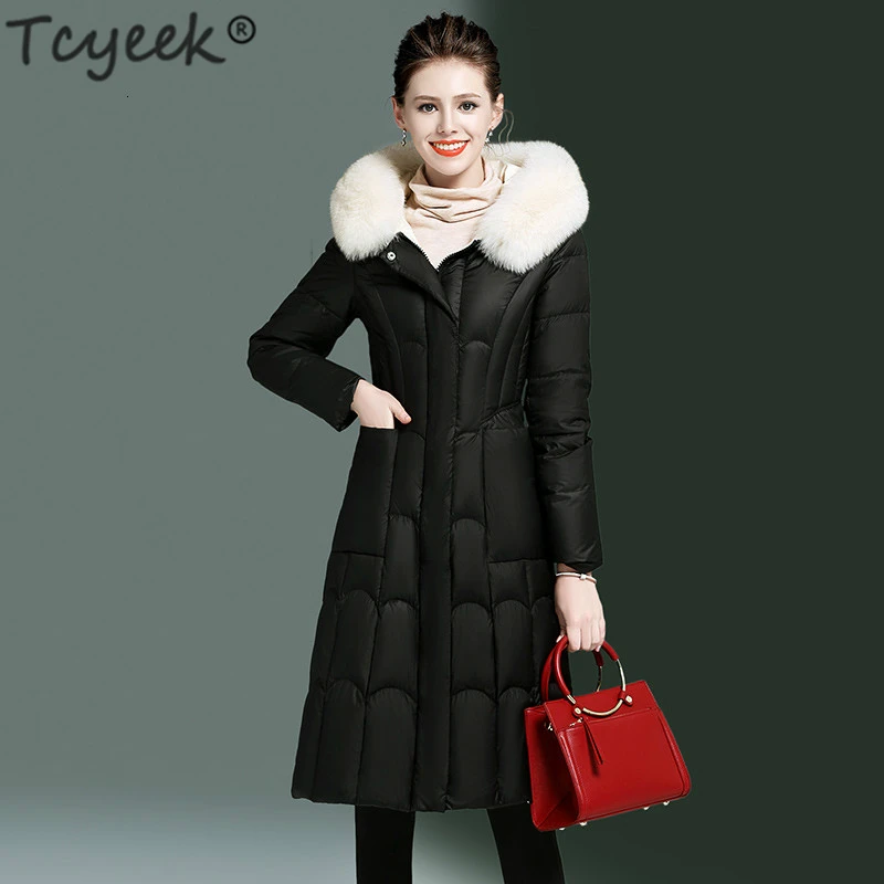

Модная брендовая зимняя куртка Tcyeek, женский пуховик с лисьим мехом на капюшоне, Женская длинная парка, Корейская элегантная верхняя одежда ...