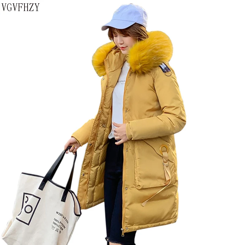 

2019 Winter Coats Women Down Cotton Long Jacket Cotton Padded Warm Fur Collar Hooded Woman Female Parkas Mujer Maxi Coats
