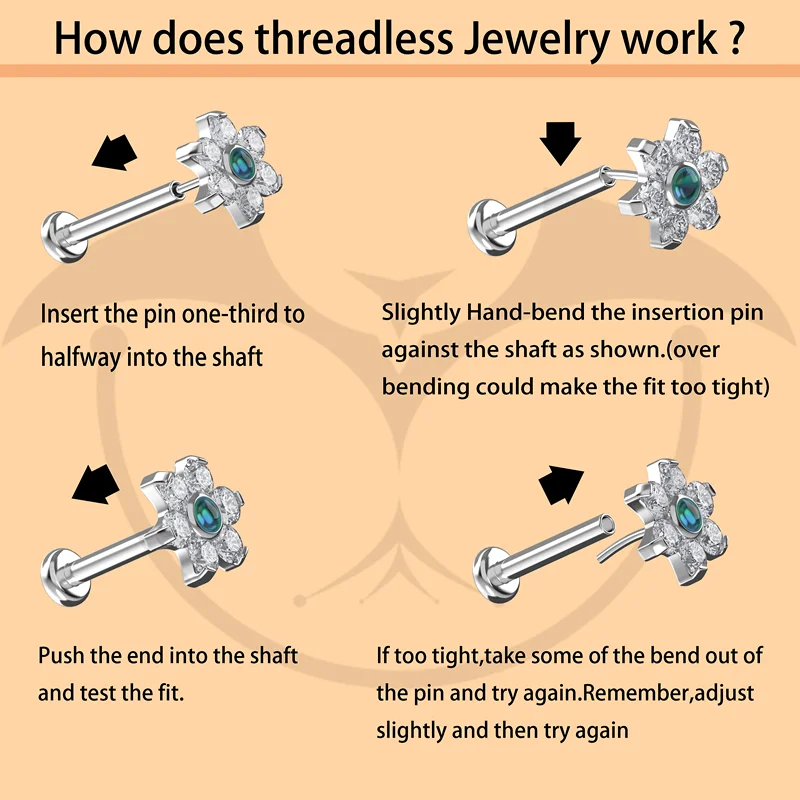 ASTM F136 титановый опал 16 г 18 г цветок опал Threadness push in Labret пирсинг губ Tragus Daith серьги спираль серьги, Надеваемые На ушной хрящ