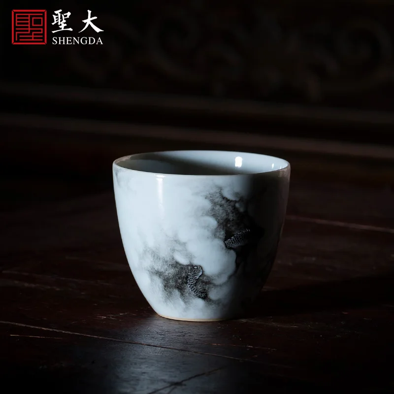 

Kung Fu tea cup hand painted ink color gold painting "hidden dragon pattern" master cup tea cup Jingdezhen tea set